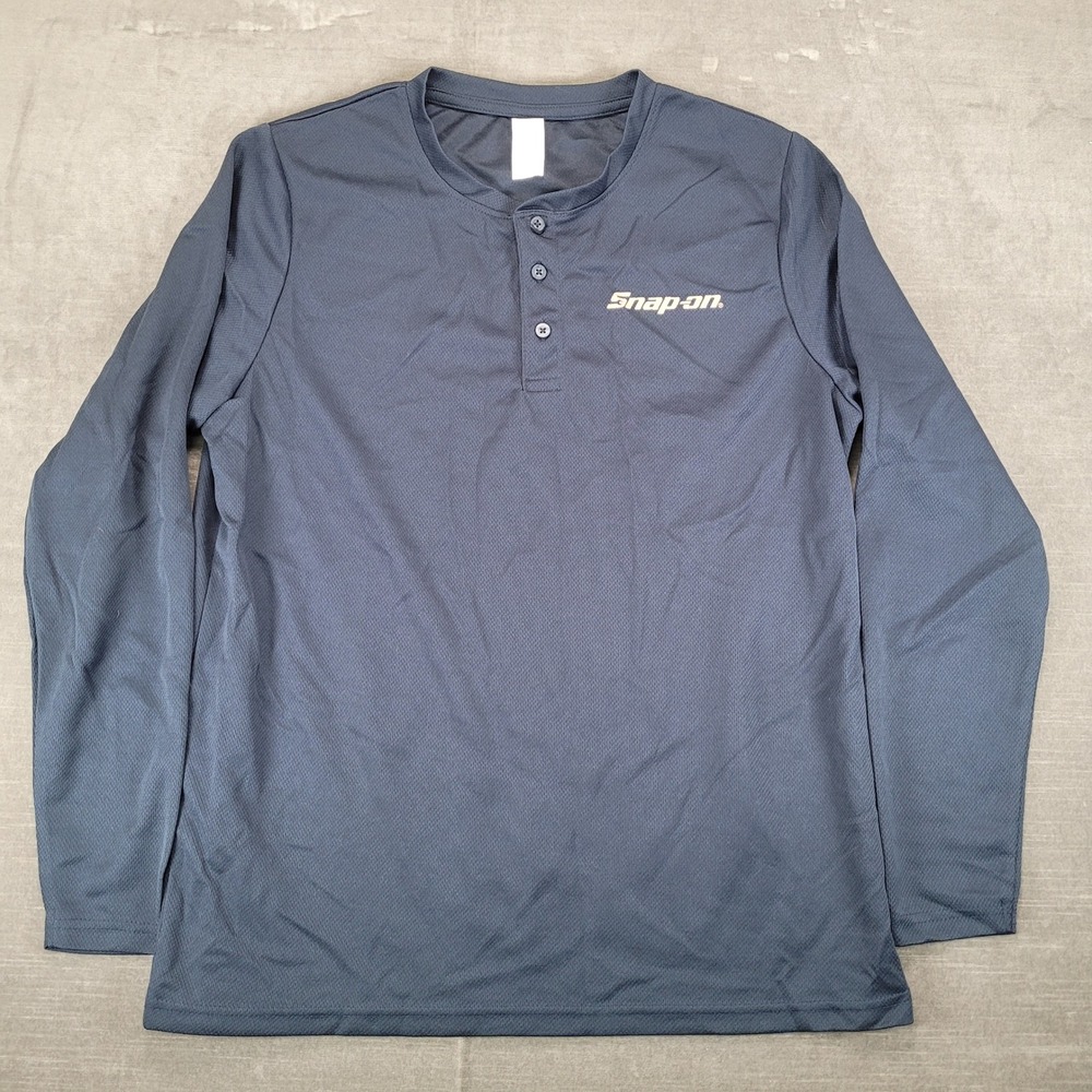 Snap-on Men's Long Sleeve Henley Shirt Dark Blue Polyester Size Medium